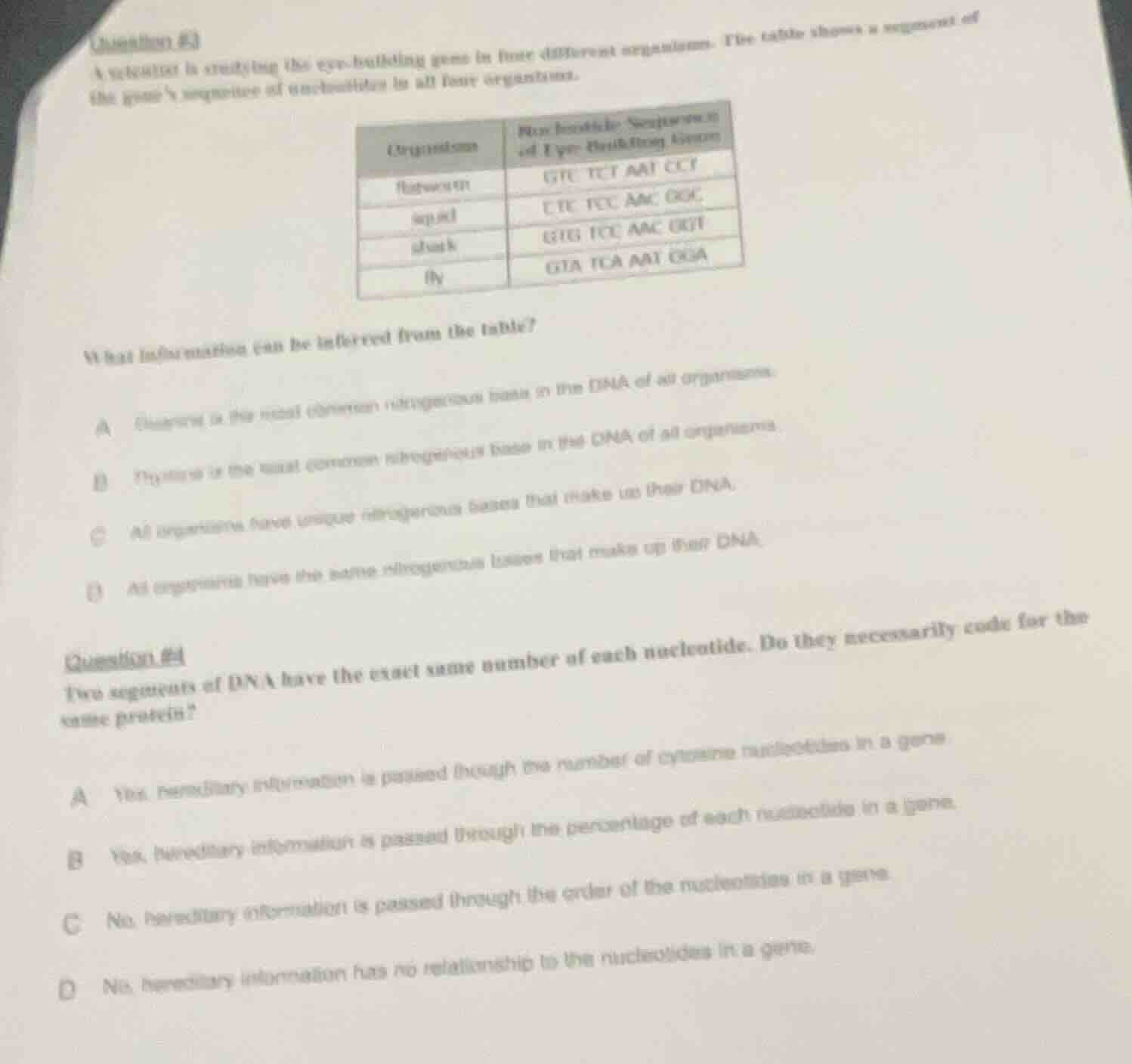 question #3 a scientist is studying the eye - building gene in four dif…