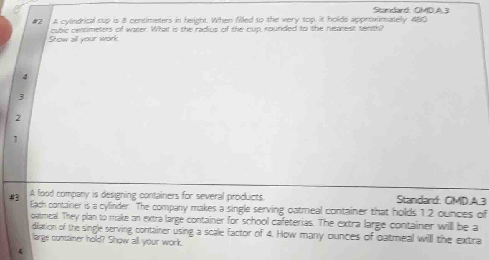 #2 a cylindrical cup is 8 centimeters in height. when filled to the ver…