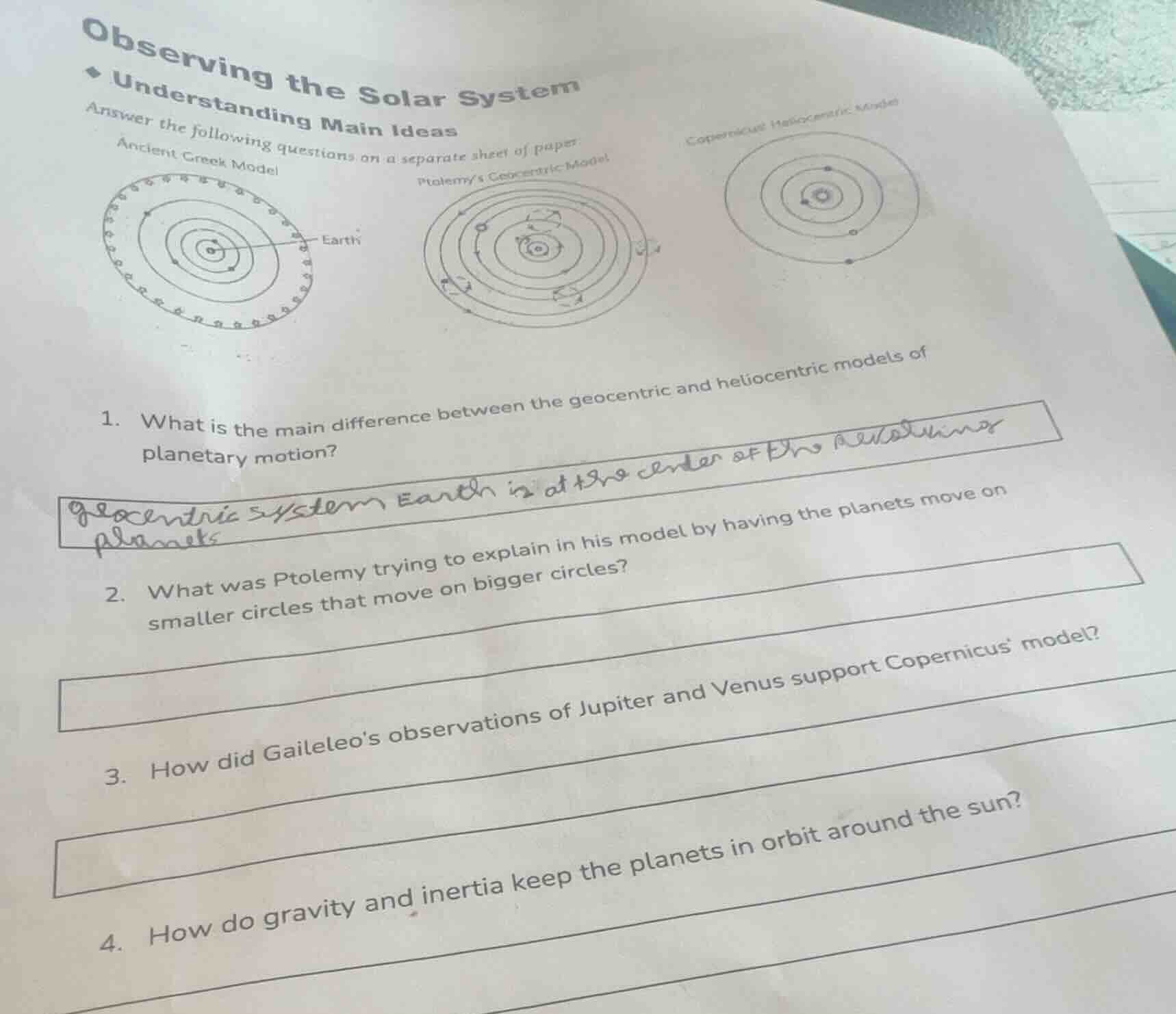 observing the solar system understanding main ideas answer the followin…