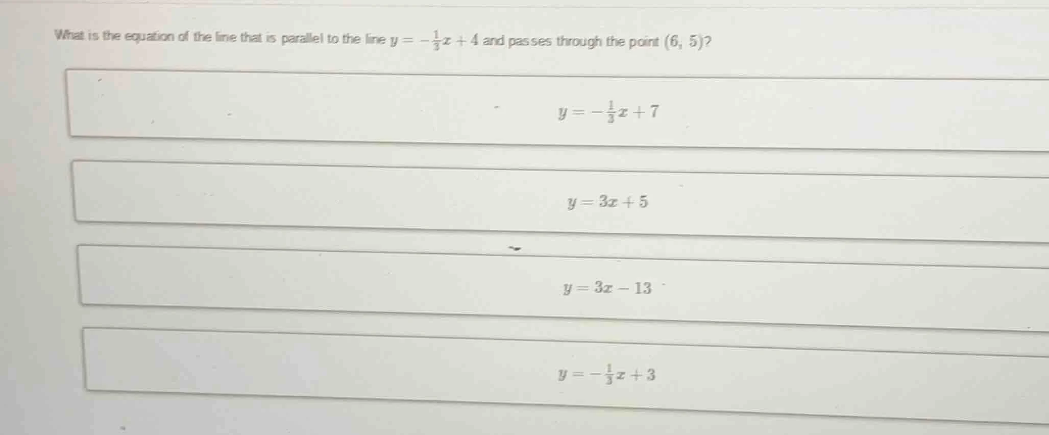 what is the equation of the line that is parallel to the line $y = -\fr…