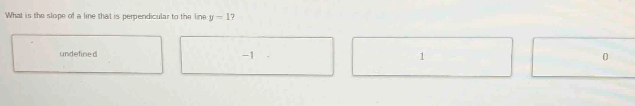what is the slope of a line that is perpendicular to the line $y = 1$? …