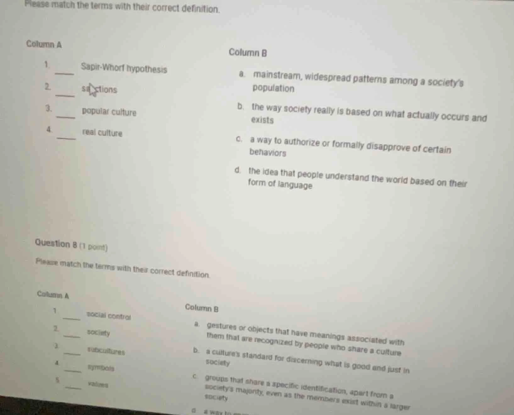 please match the terms with their correct definition. column a 1. ____ …