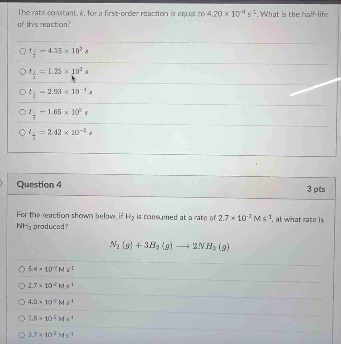 the rate constant, k, for a first-order reaction is equal to 4.20 × 10⁻…