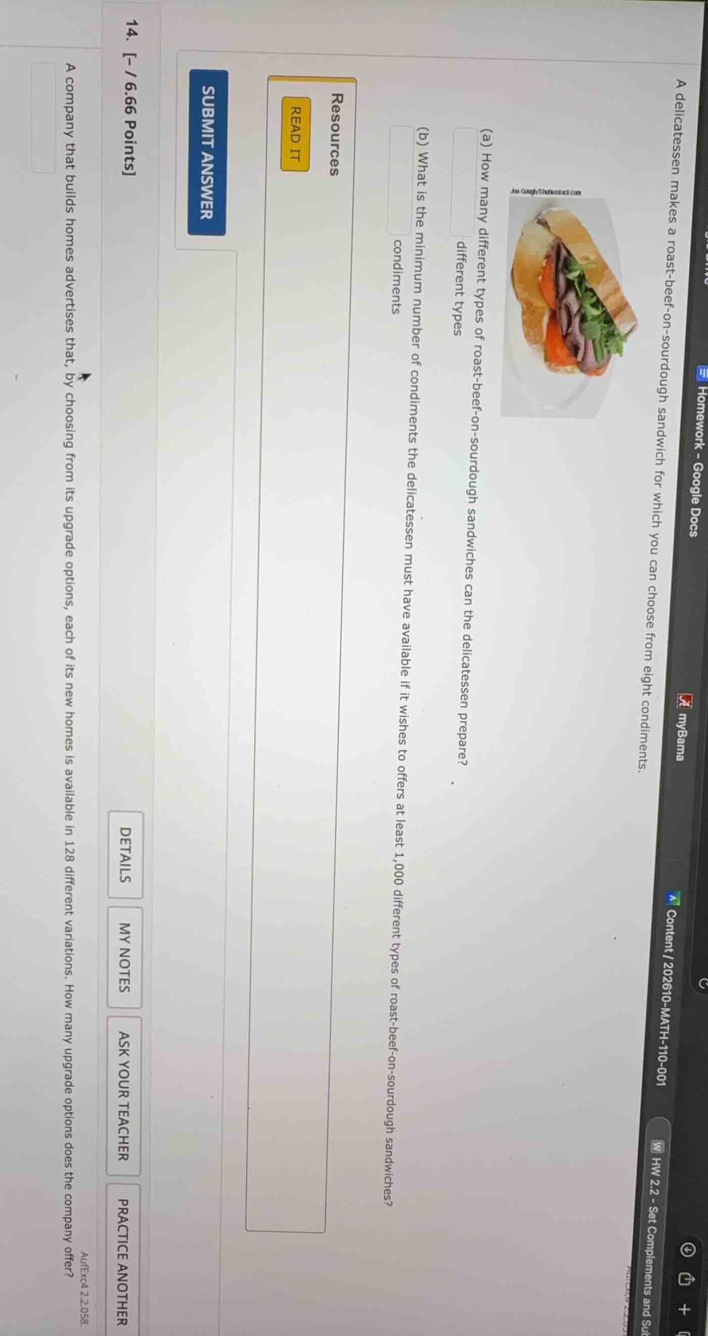 a delicatessen makes a roast - beef - on - sourdough sandwich for which…