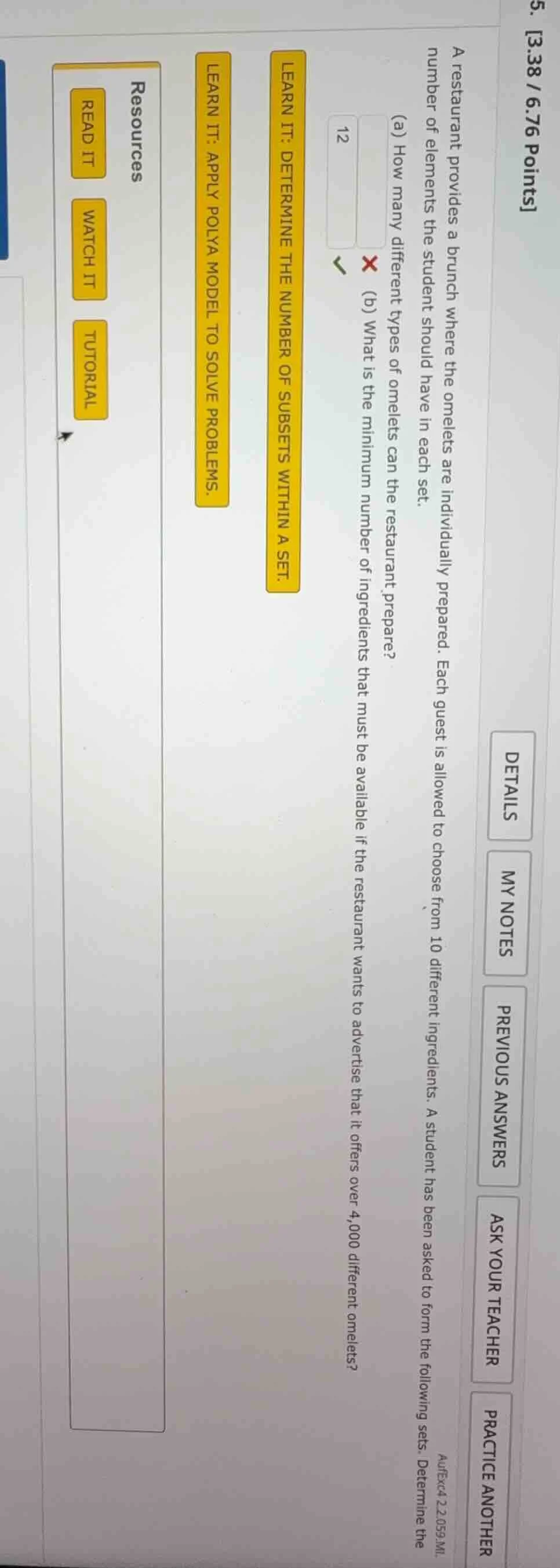 5. 3.38 / 6.76 points a restaurant provides a brunch where the omelets …