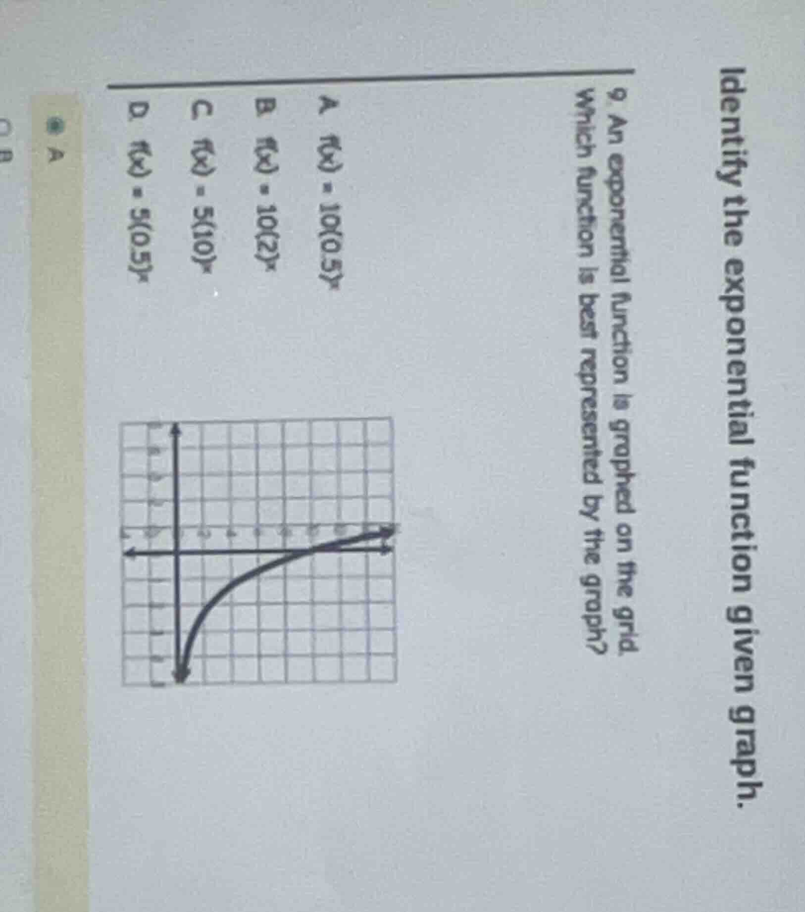 9. an exponential function is graphed on the grid. which function is be…