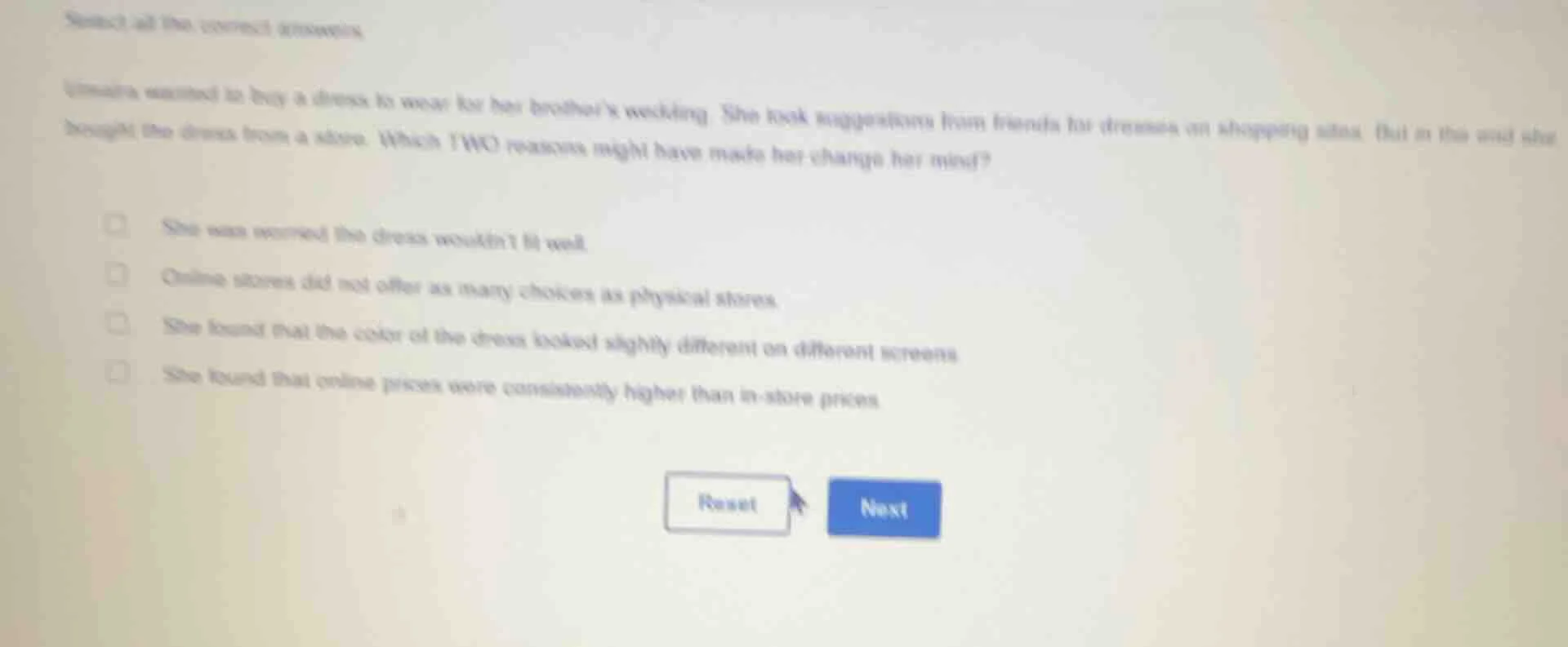 select all the correct answers. linaria wanted to buy a dress to wear f…