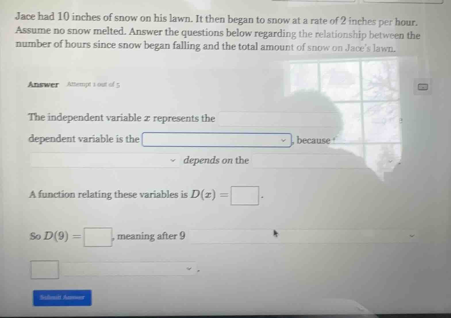 jace had 10 inches of snow on his lawn. it then began to snow at a rate…