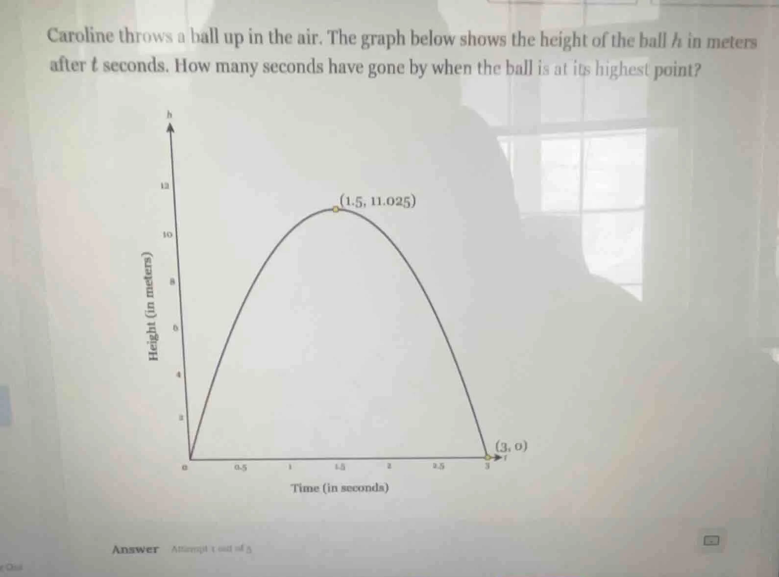 caroline throws a ball up in the air. the graph below shows the height …