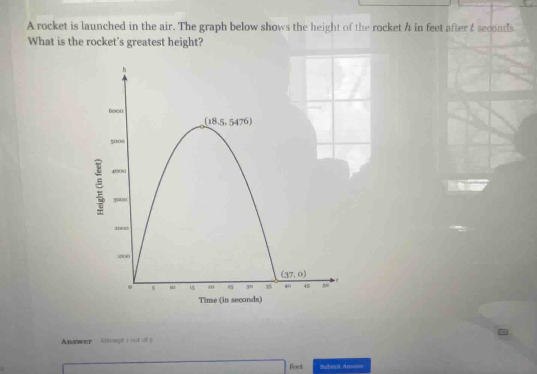 a rocket is launched in the air. the graph below shows the height of th…