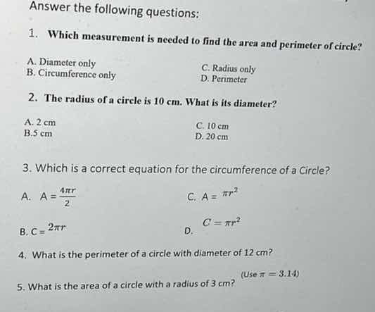 answer the following questions: 1. which measurement is needed to find …