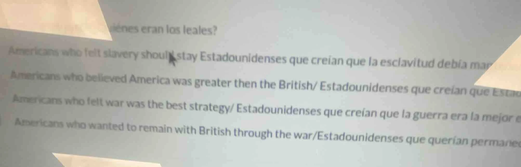 ¿quiénes eran los leales? americans who felt slavery should stay estado…