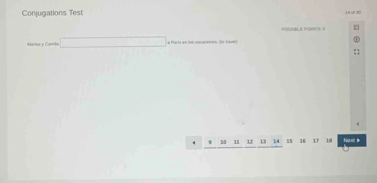 conjugations test 14 of 20 possible points: 5 marisa y camila a paris e…