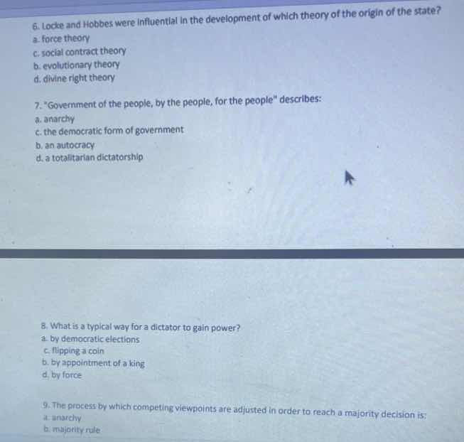 6. locke and hobbes were influential in the development of which theory…