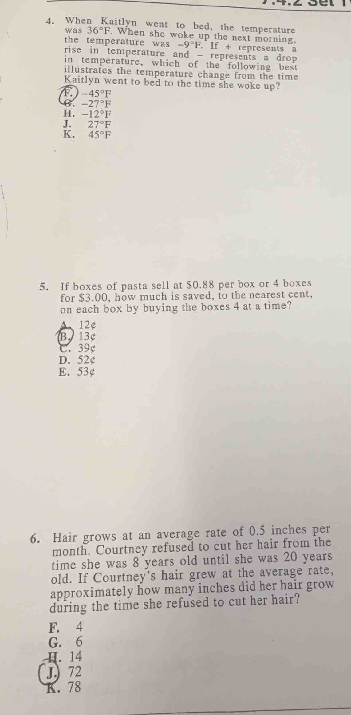 4. when kaitlyn went to bed, the temperature was 36°f. when she woke up…
