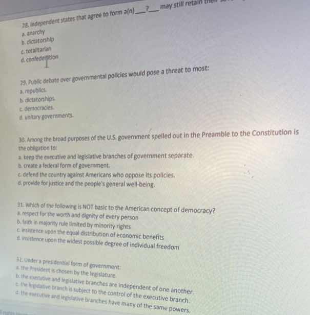 28. independent states that agree to form a(n) ___ may still retain the…