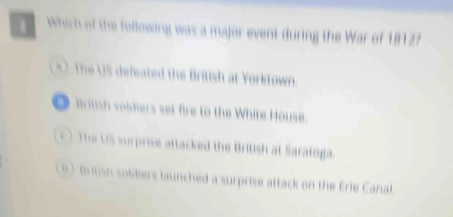 which of the following was a major event during the war of 1812? a the …
