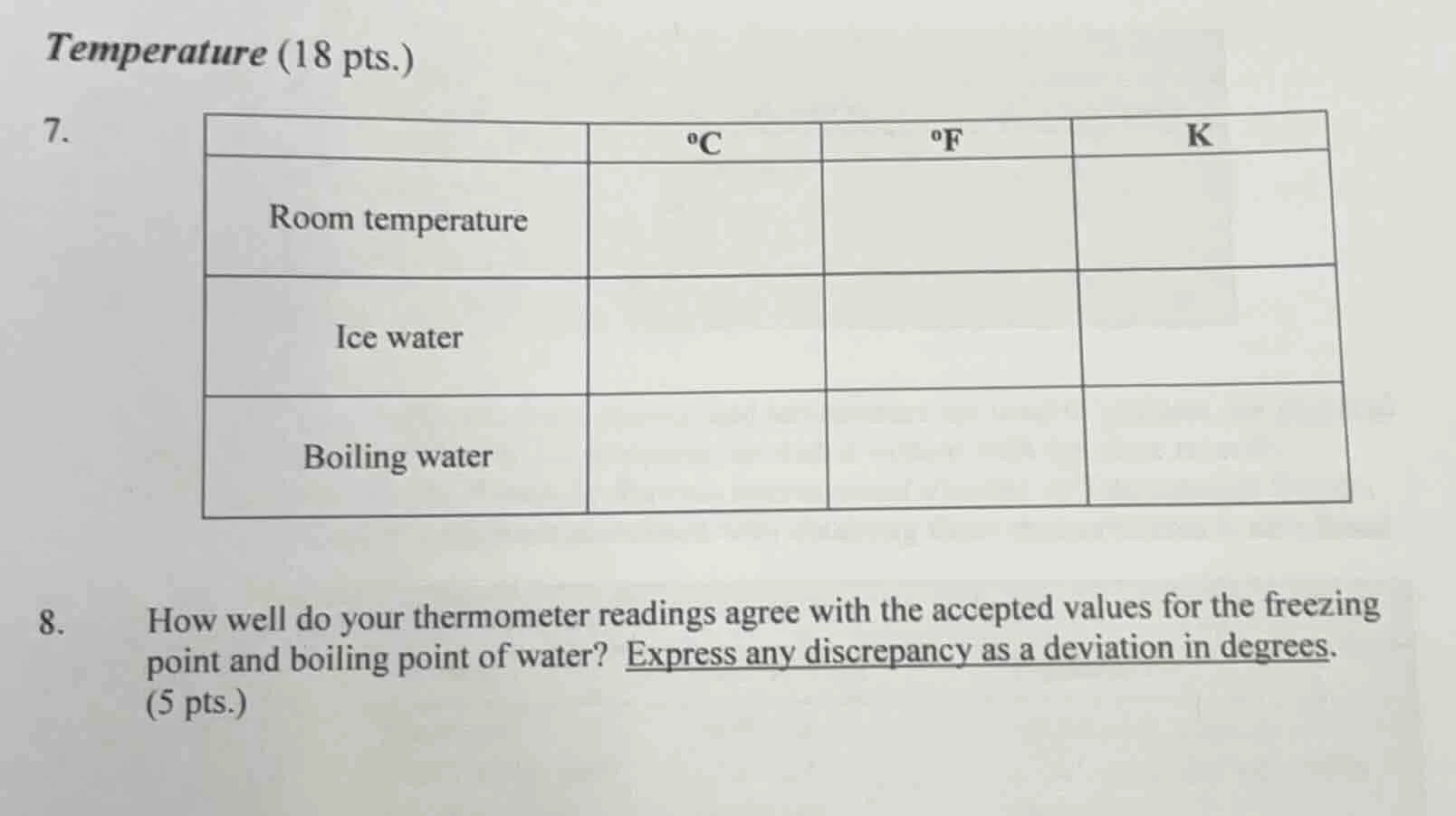 temperature (18 pts.) 7. | | °c | °f | k | | room temperature | | | | |…