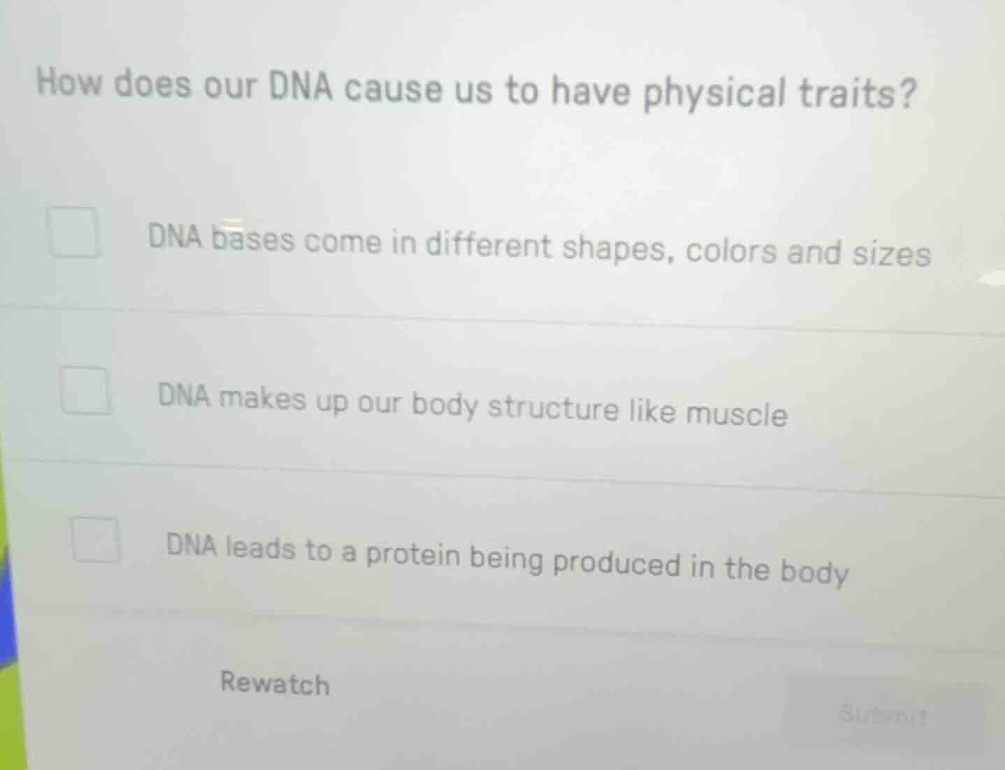how does our dna cause us to have physical traits? □ dna bases come in …