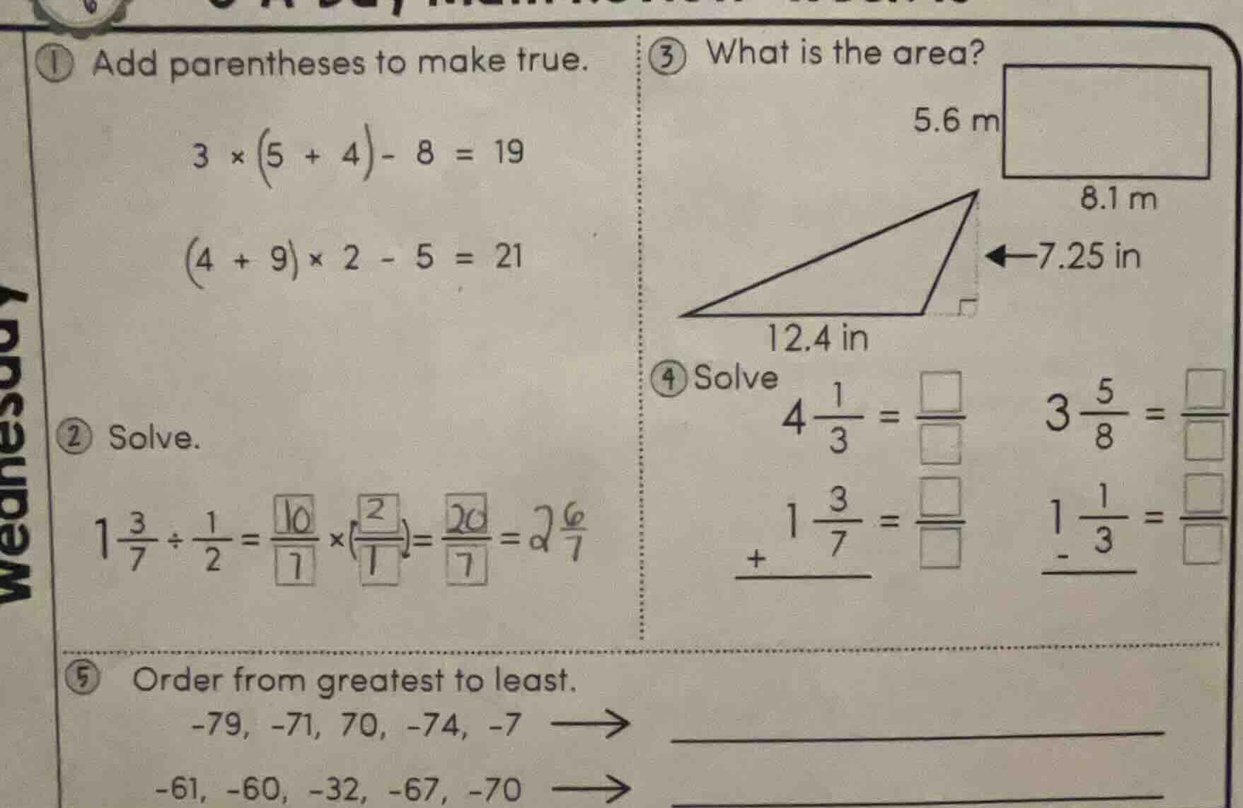1 add parentheses to make true. $3×(5 + 4)-8 = 19$ $(4 + 9)×2 - 5 = 21$…