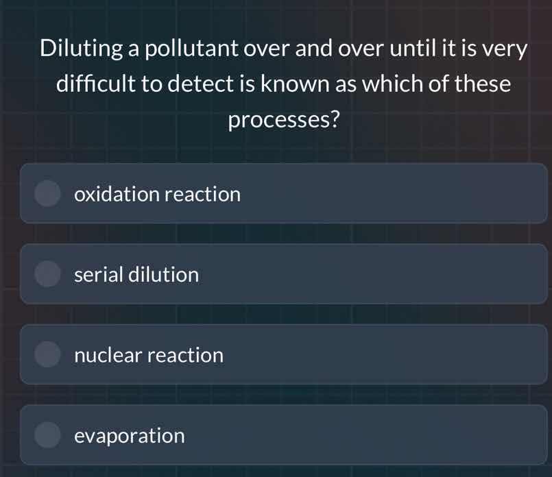 diluting a pollutant over and over until it is very difficult to detect…