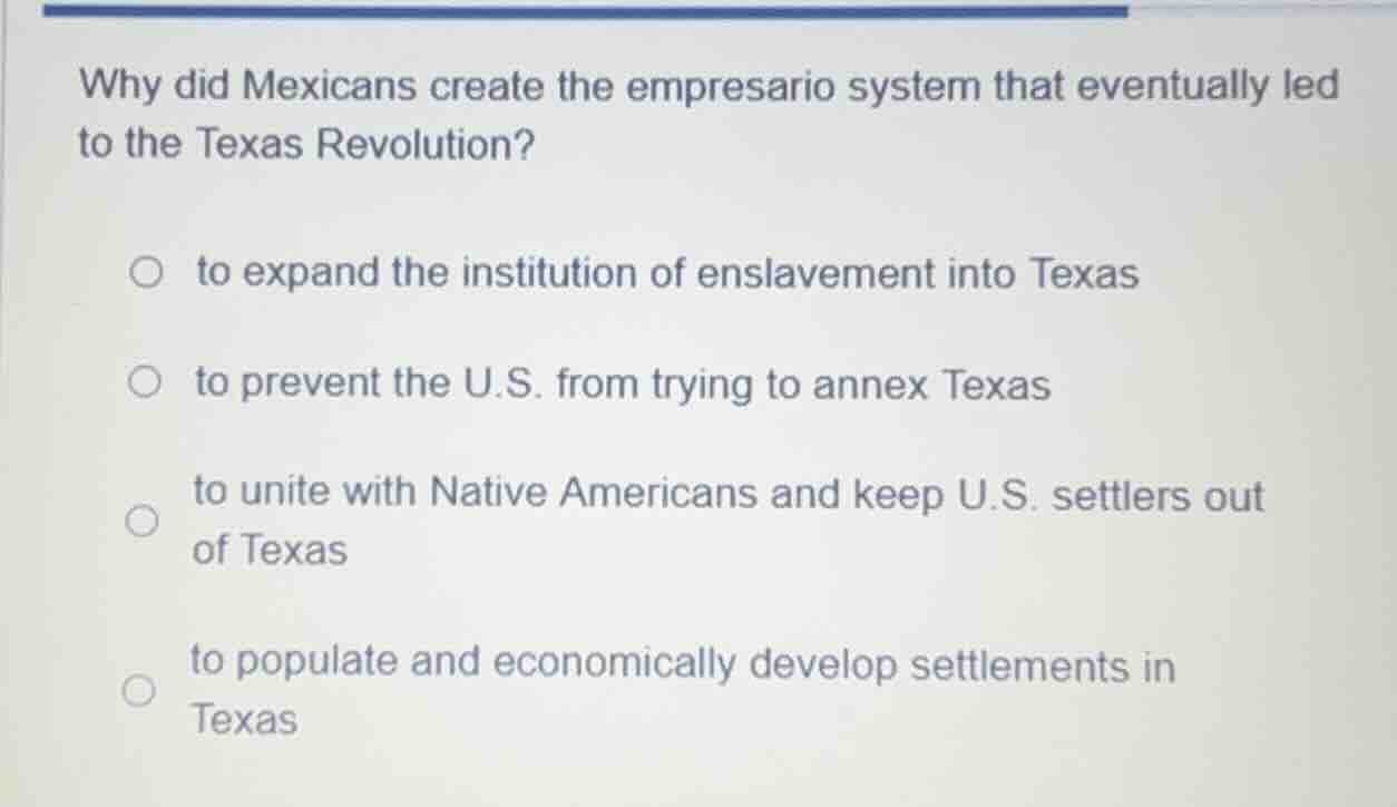 why did mexicans create the empresario system that eventually led to th…