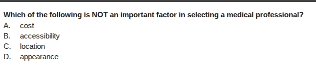which of the following is not an important factor in selecting a medica…