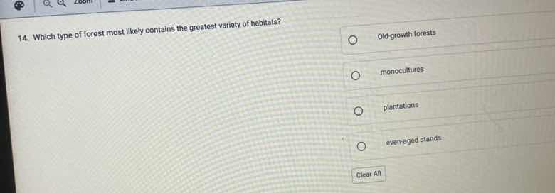 14. which type of forest most likely contains the greatest variety of h…