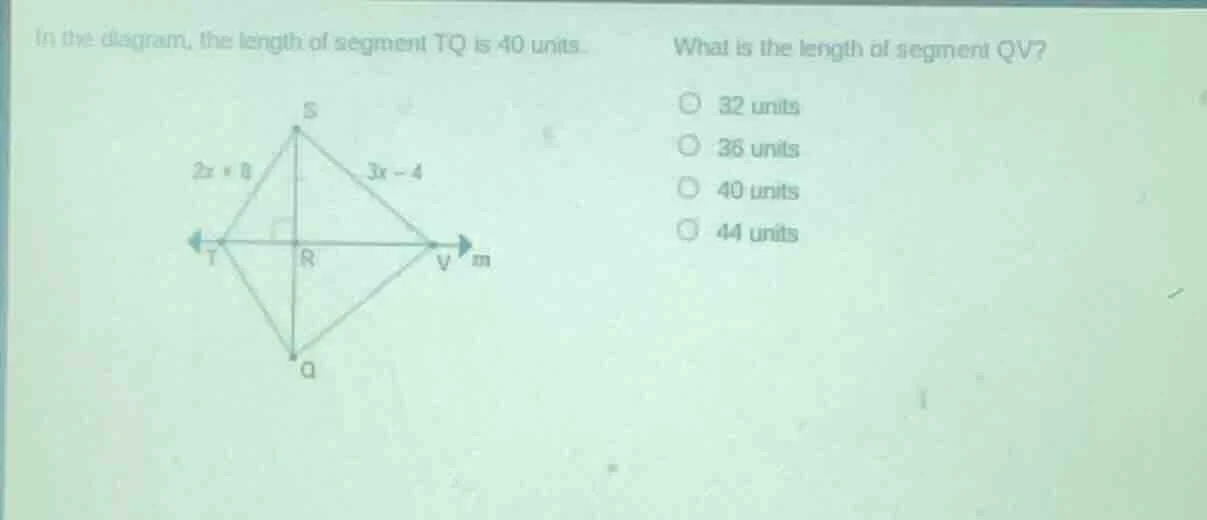 in the diagram, the length of segment tq is 40 units. what is the lengt…
