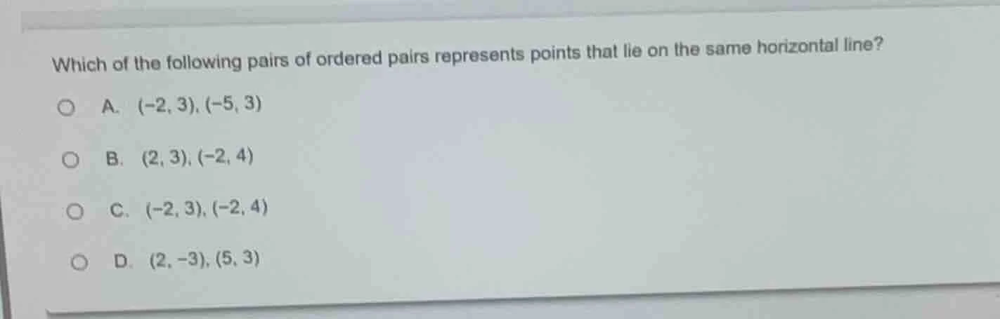 which of the following pairs of ordered pairs represents points that li…