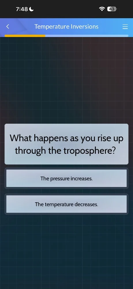 what happens as you rise up through the troposphere? the pressure incre…