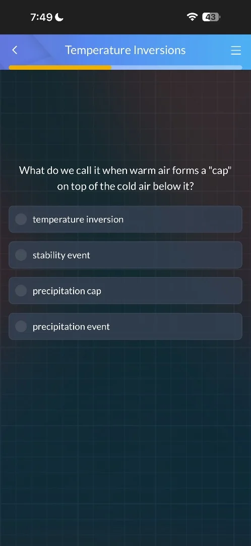 what do we call it when warm air forms a \cap\ on top of the cold air b…