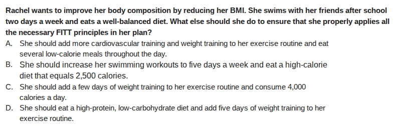 rachel wants to improve her body composition by reducing her bmi. she s…