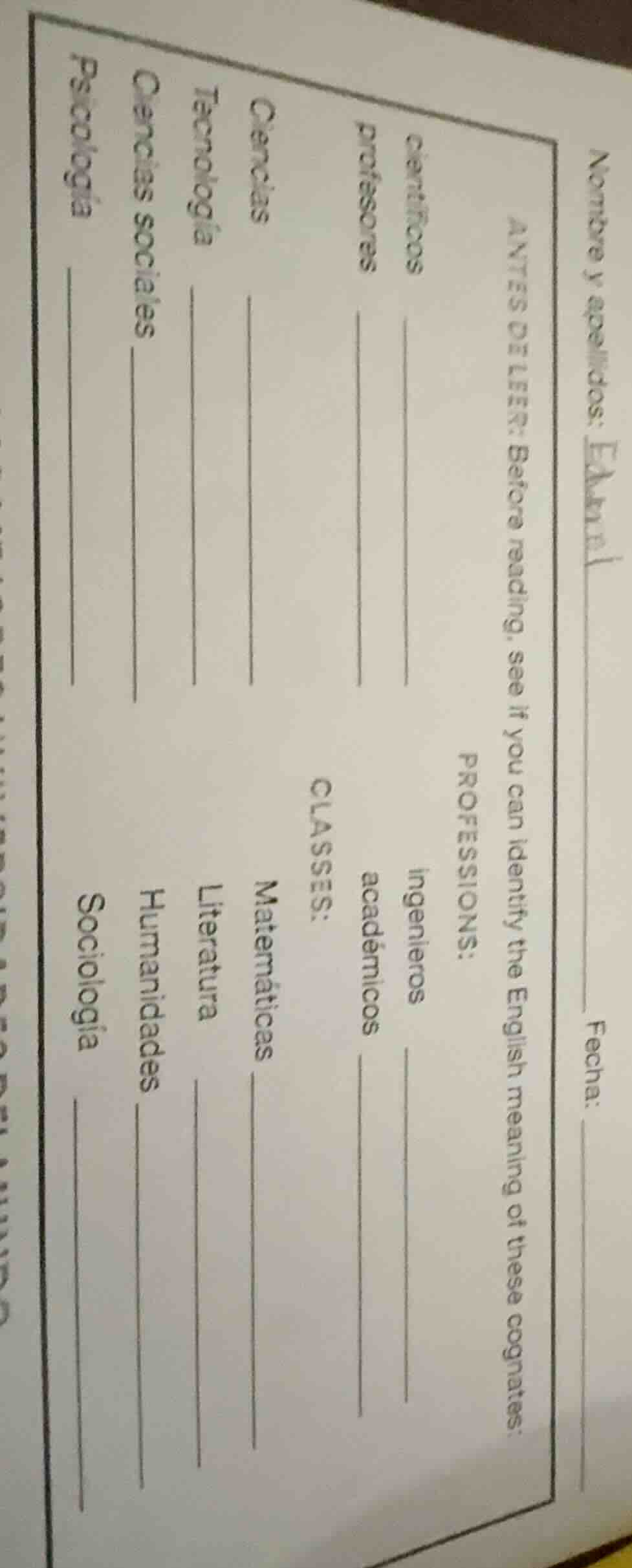 nombre y apellidos: fecha: antes de leer: before reading, see if you ca…