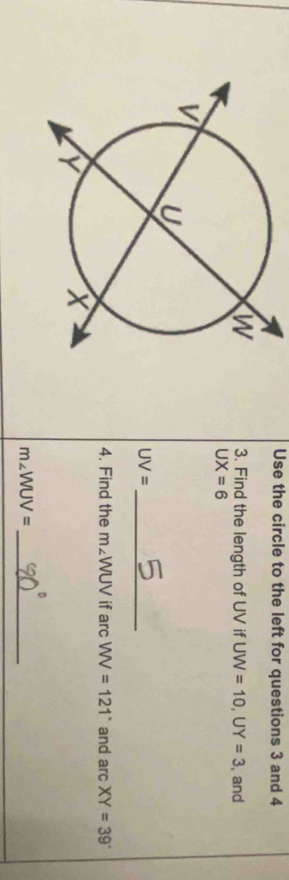 use the circle to the left for questions 3 and 4 3. find the length of …