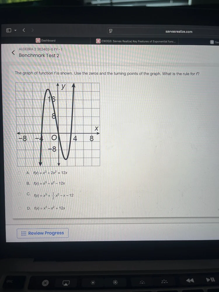 algebra 2 362403 - 6 fy - 1 benchmark test 2 the graph of function f is…