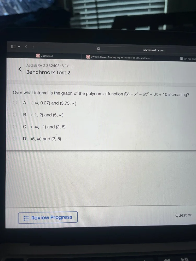 algebra 2 362403-6 fy - i benchmark test 2 over what interval is the gr…