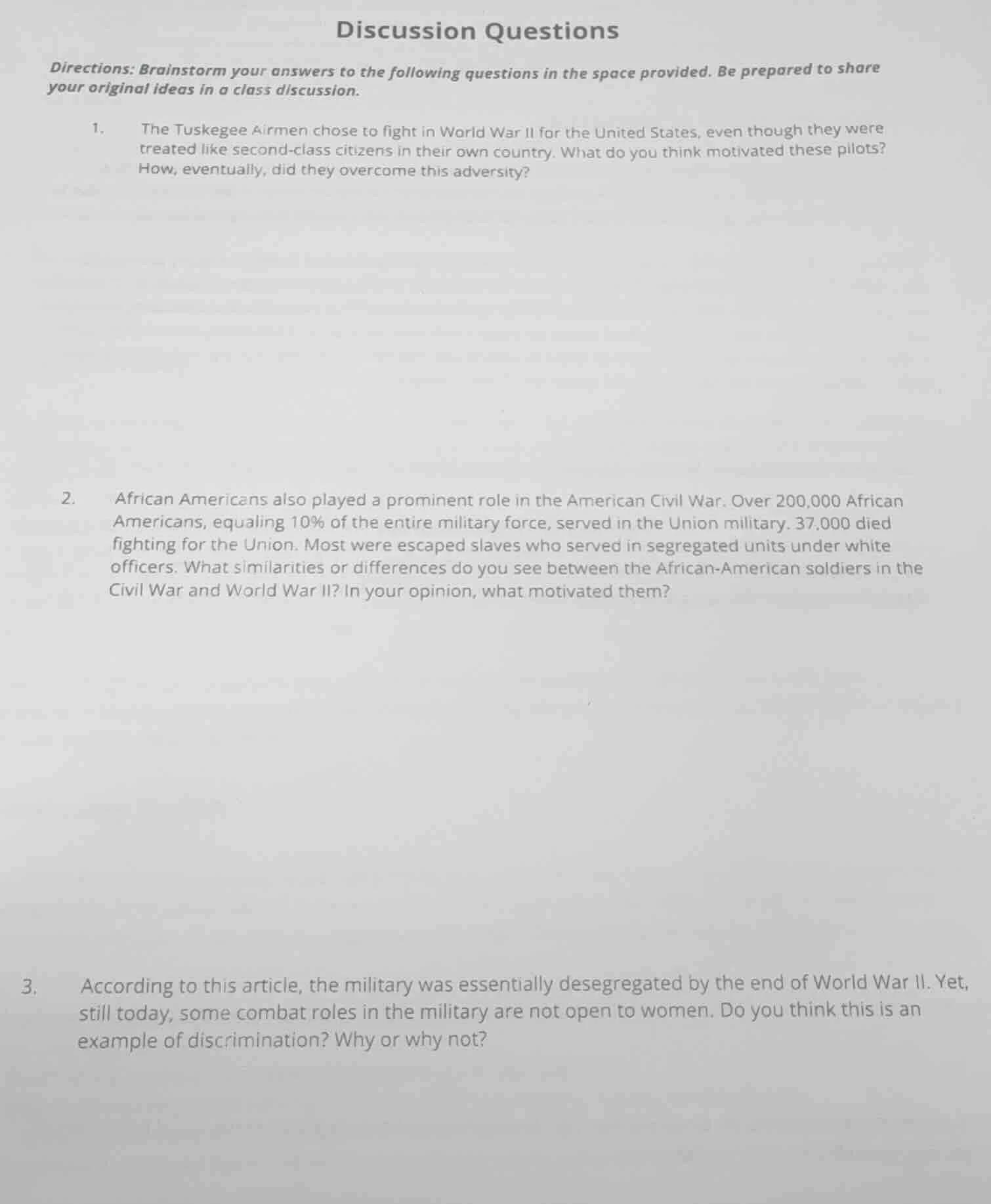 discussion questions directions: brainstorm your answers to the followi…