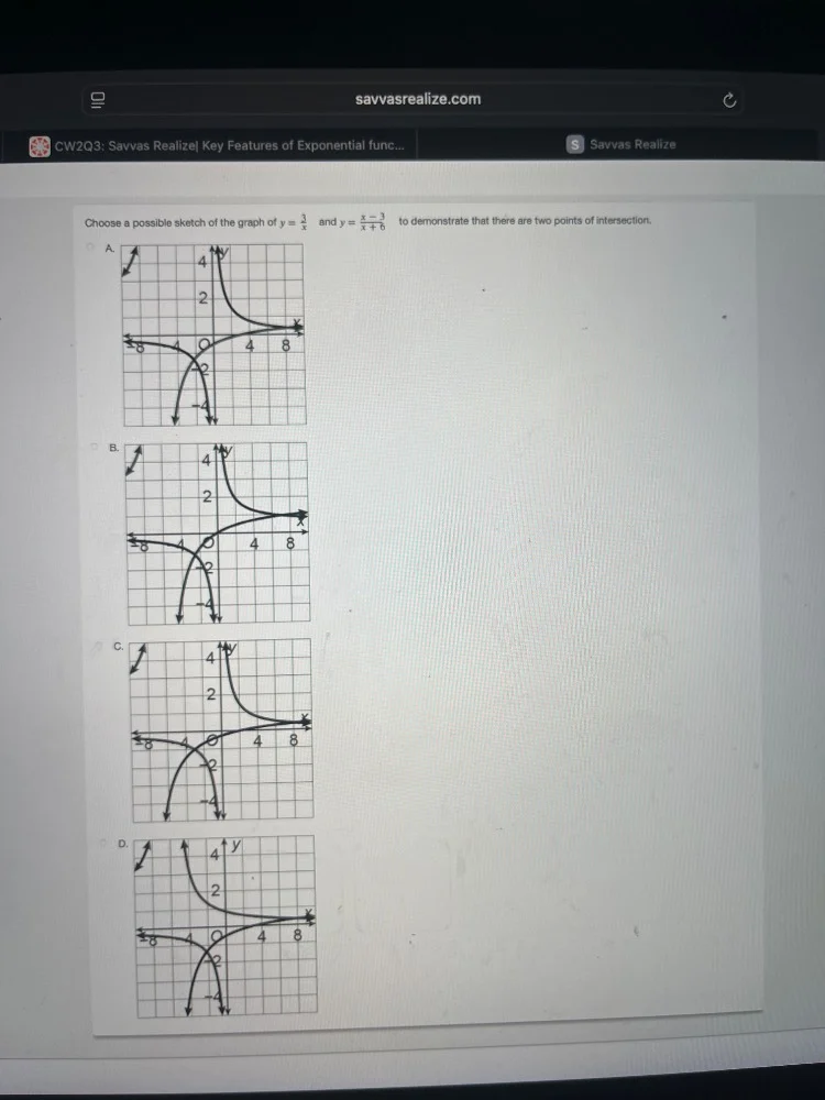 choose a possible sketch of the graph of ( y = \frac{4}{x} ) and ( y = …