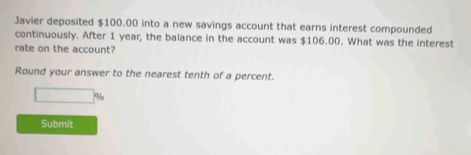 javier deposited $100.00 into a new savings account that earns interest…