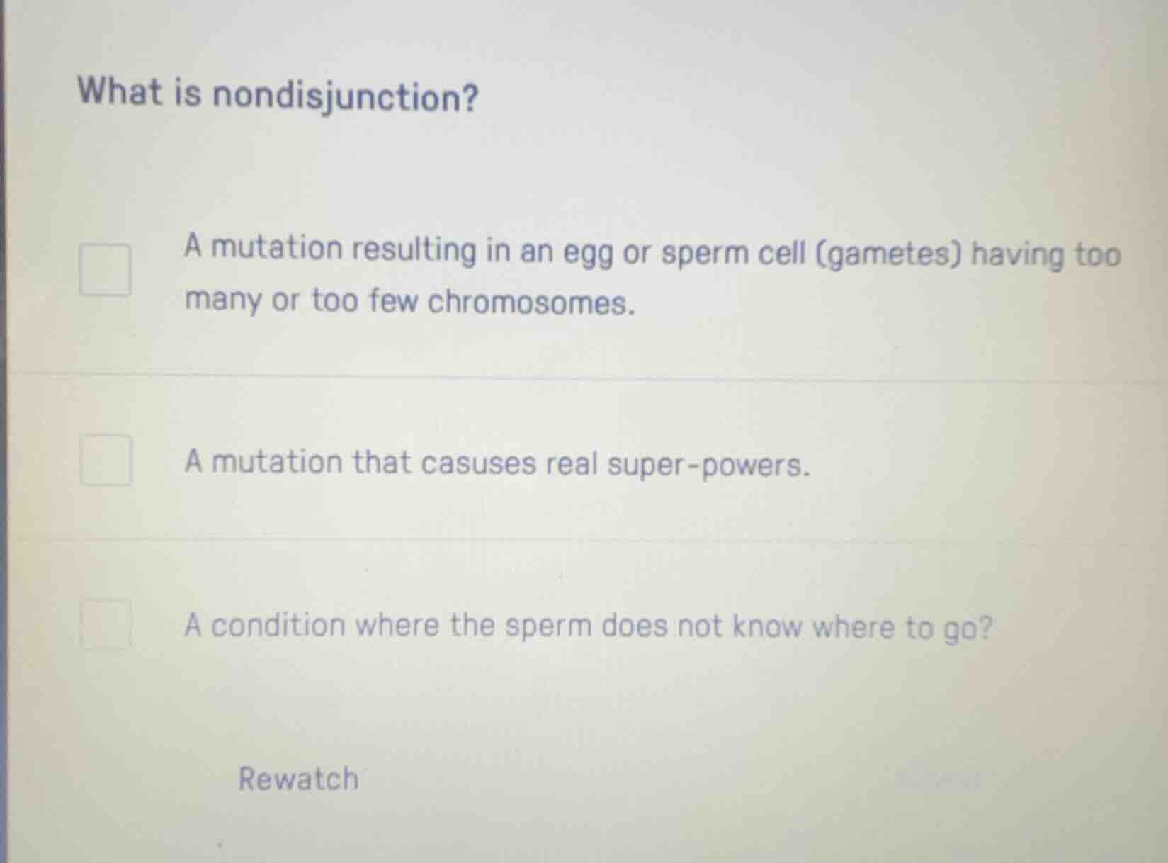 what is nondisjunction? a mutation resulting in an egg or sperm cell (g…