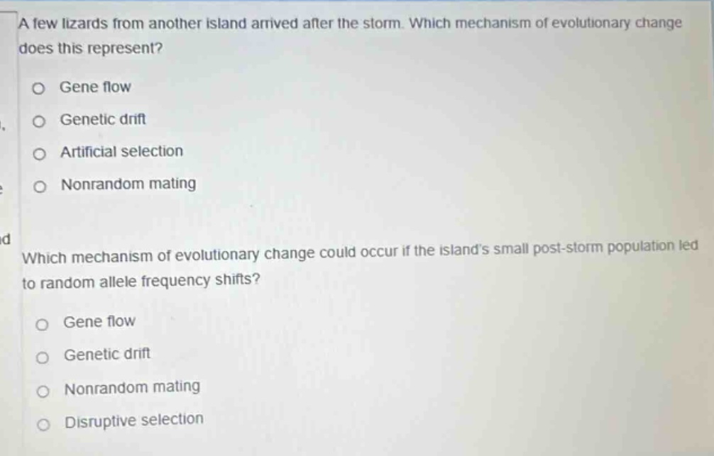 a few lizards from another island arrived after the storm. which mechan…