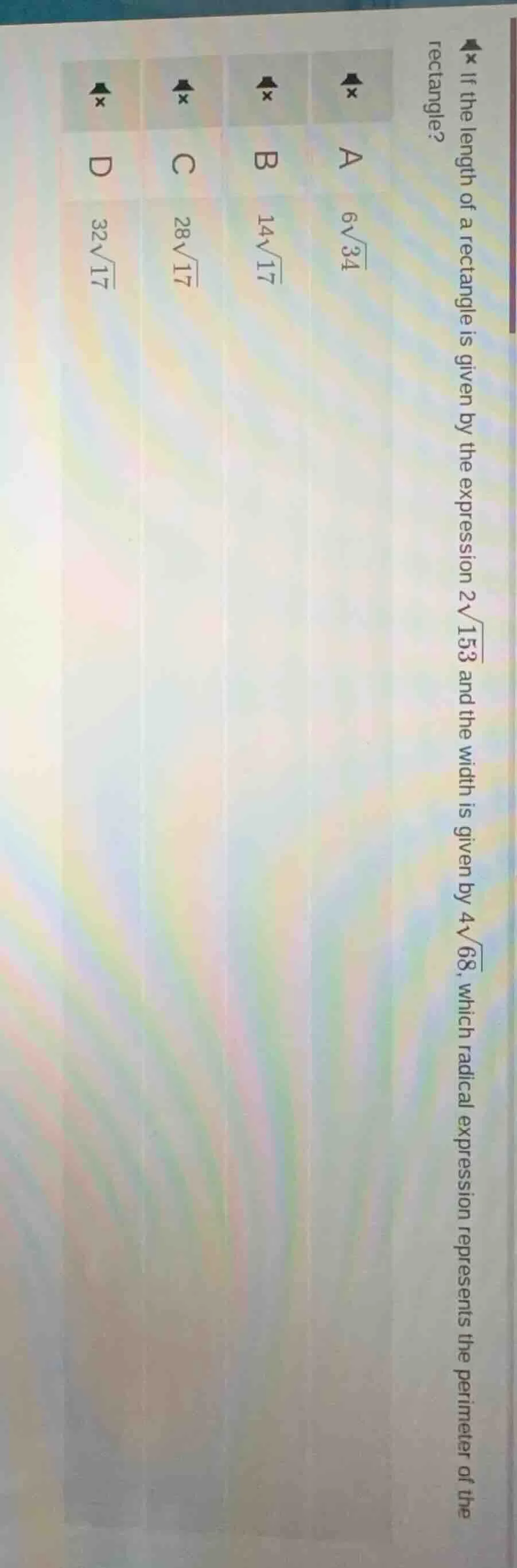 if the length of a rectangle is given by the expression (2sqrt{153}) an…