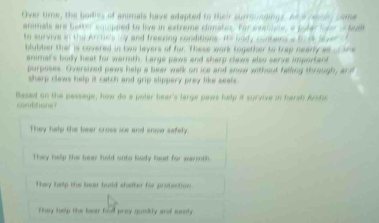 over time, the bodies of animals have adapted to their surroundings. as…