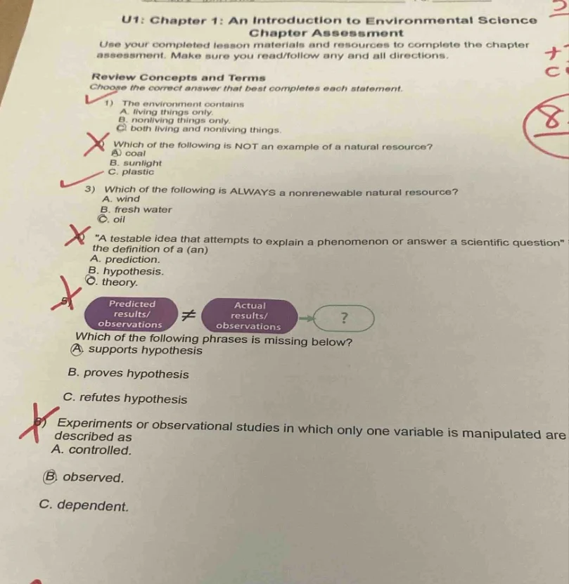u1: chapter 1: an introduction to environmental science chapter assessm…