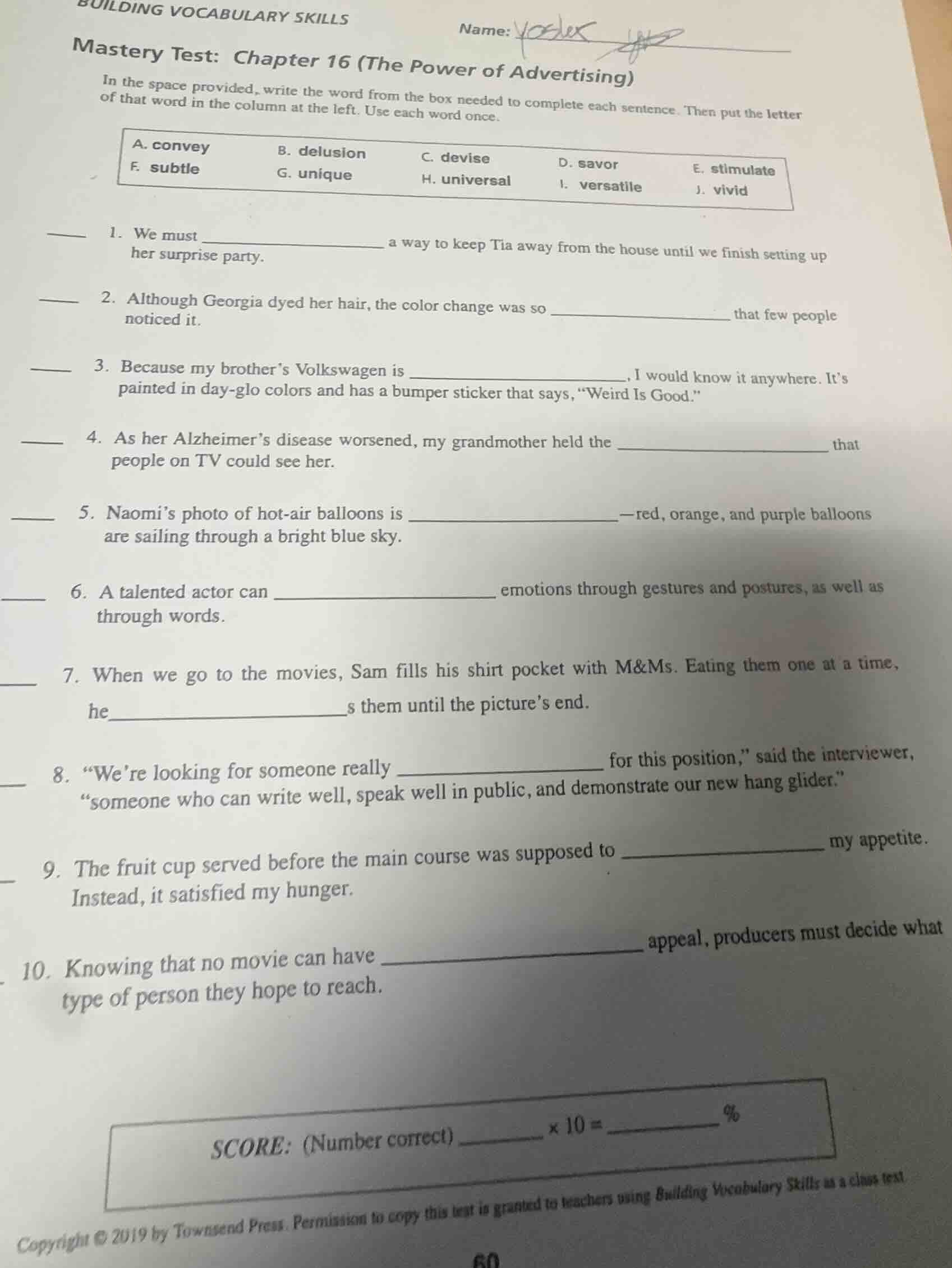 building vocabulary skills mastery test: chapter 16 (the power of adver…