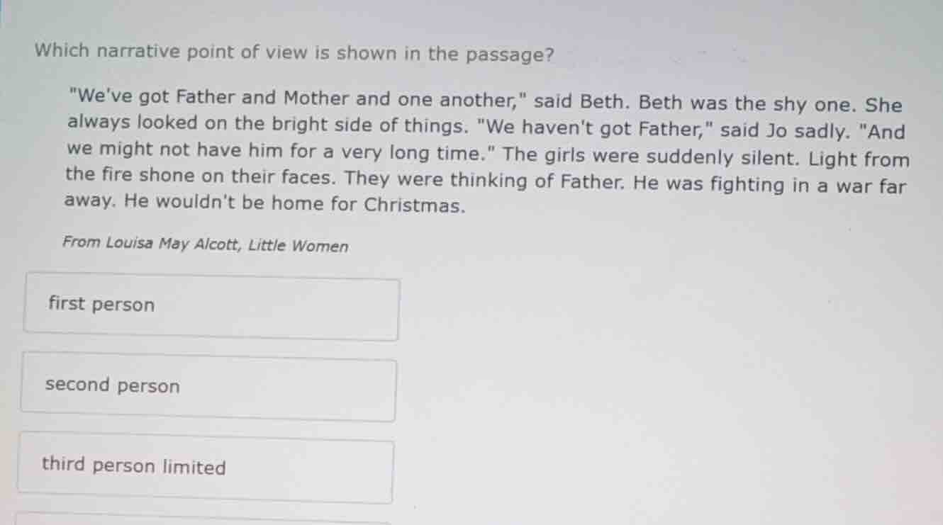 which narrative point of view is shown in the passage? \weve got father…