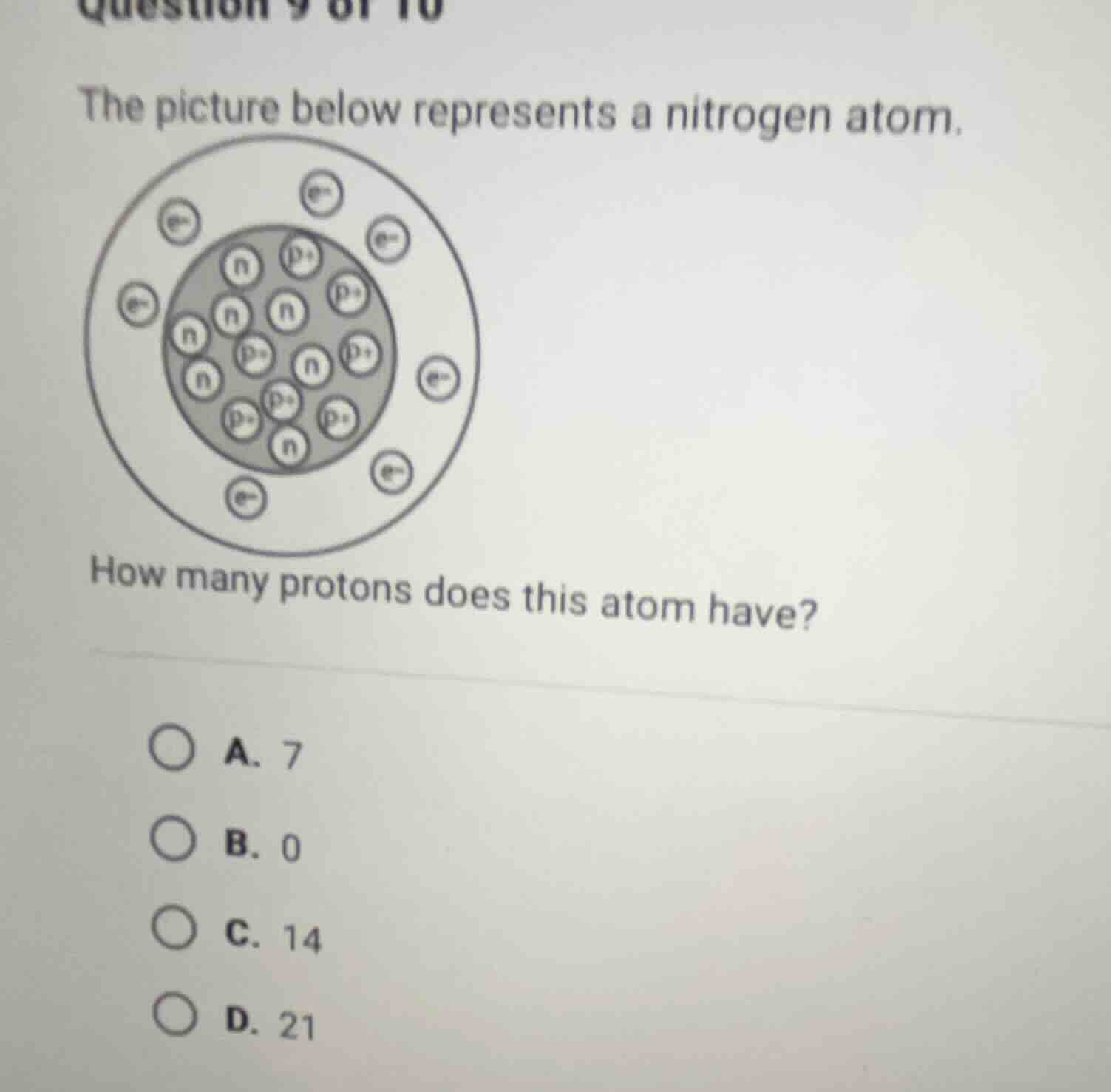 question 9 of 10 the picture below represents a nitrogen atom. how many…