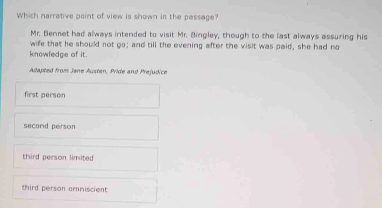 which narrative point of view is shown in the passage? mr. bennet had a…