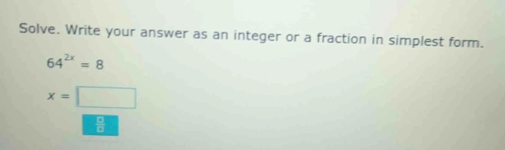 solve. write your answer as an integer or a fraction in simplest form.\…